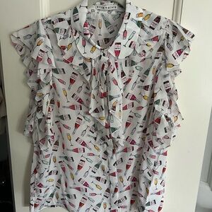 Alice + Olivia Cream Sleeveless Ruffled Blouse